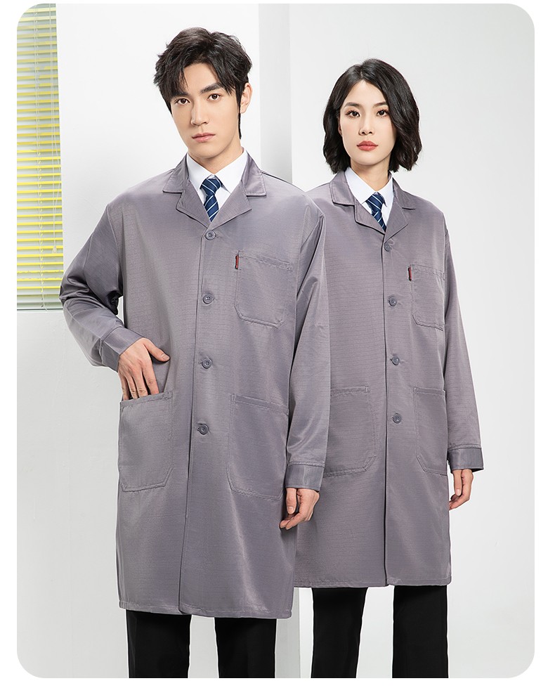 YJ-2305 防静电大褂长袖工作服纯色电子厂男女防尘食品厂防静电大褂定制(图15)